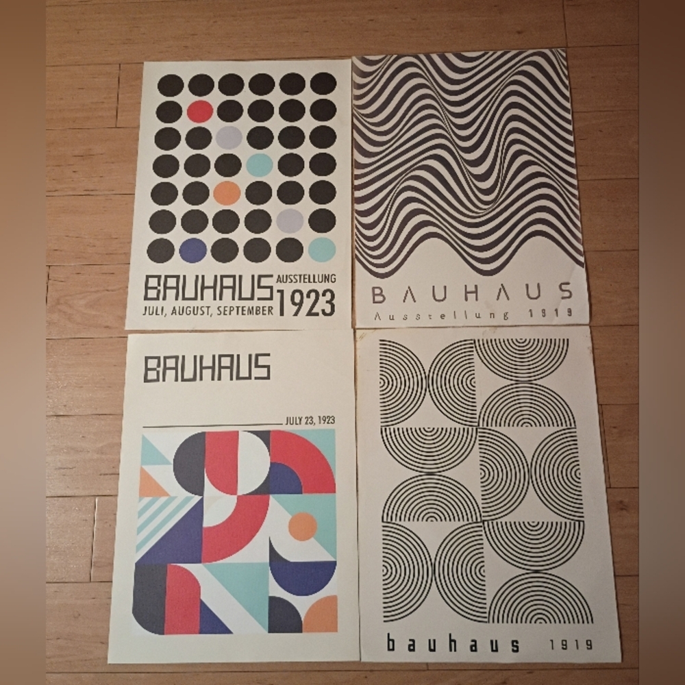 4 Bauhaus-Inspired Exhibition Canvas Posters Lot 16" x 12"